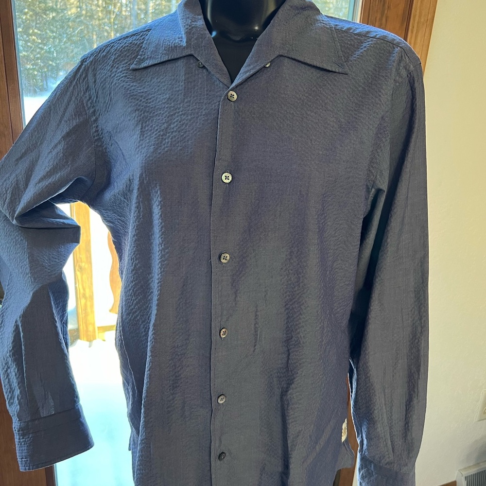 Mens Robert Graham Long Sleeve Pattern Shirt XL Blue Collar Button‎ Up EUC Italy